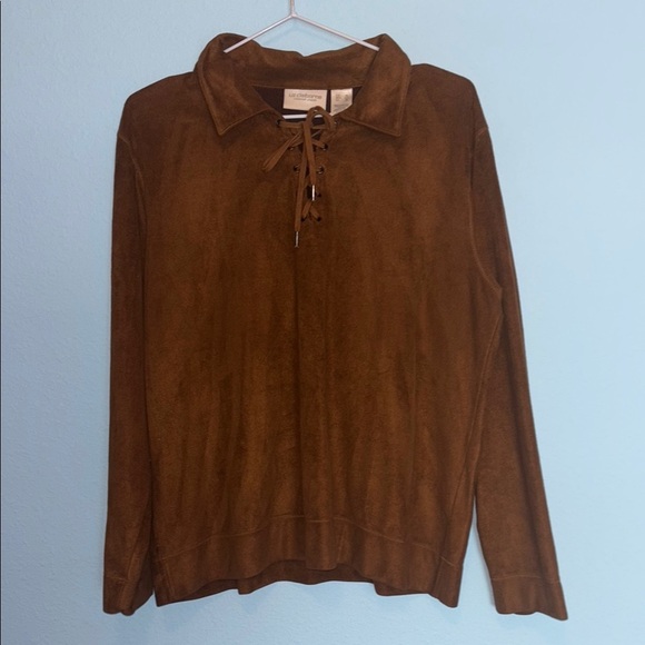 Vintage Liz Claiborne Lace-Up Top Brown Suede Look Y2K Style Size [X] - Picture 1 of 8